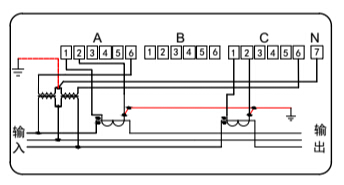   三相三線電力能效監(jiān)測終端接線圖